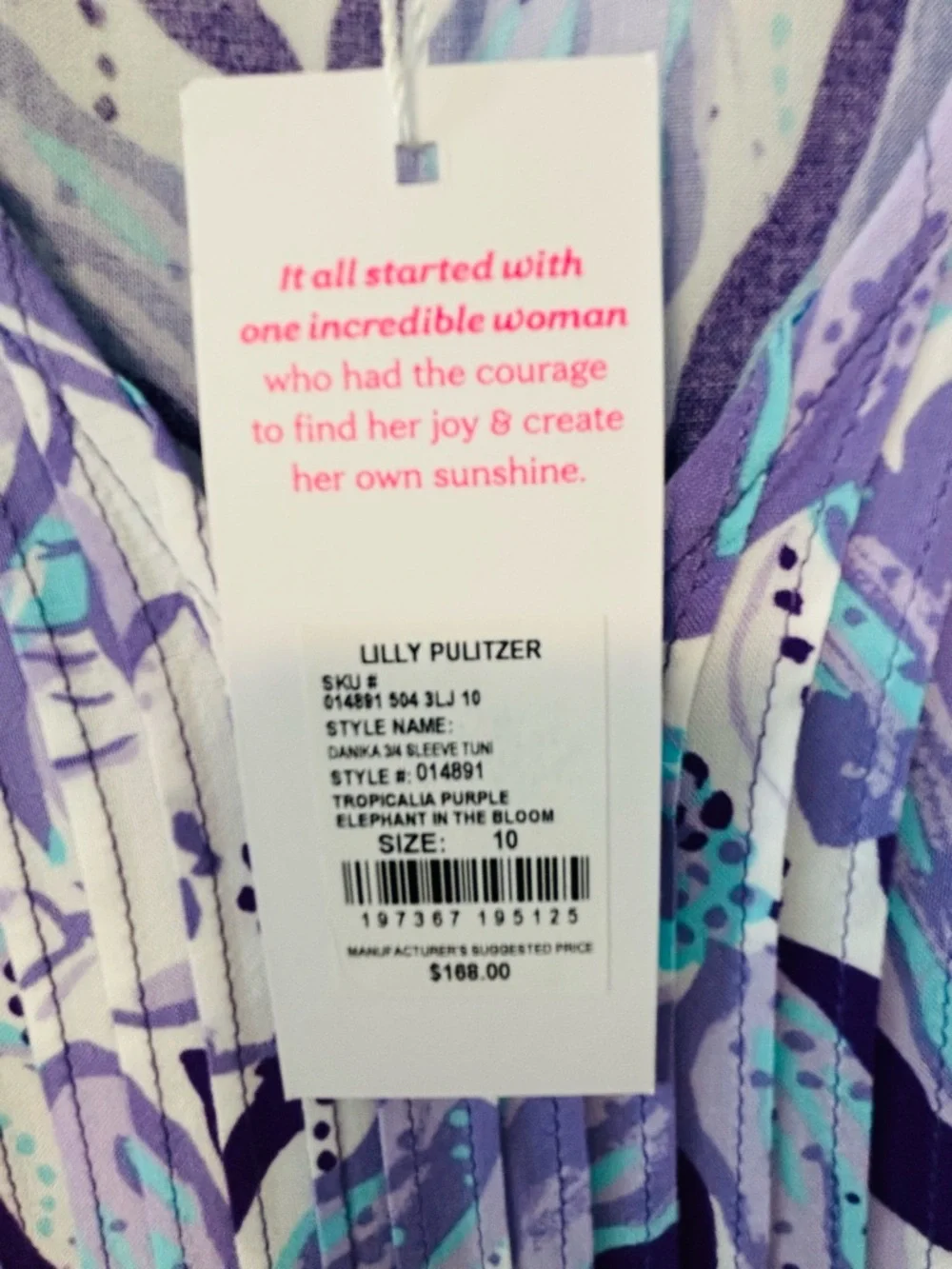 Lilly Pulitzer NWT Danika Tunic Dress Purple Elephant In The Bloom Size 10 - Picture 7 of 9